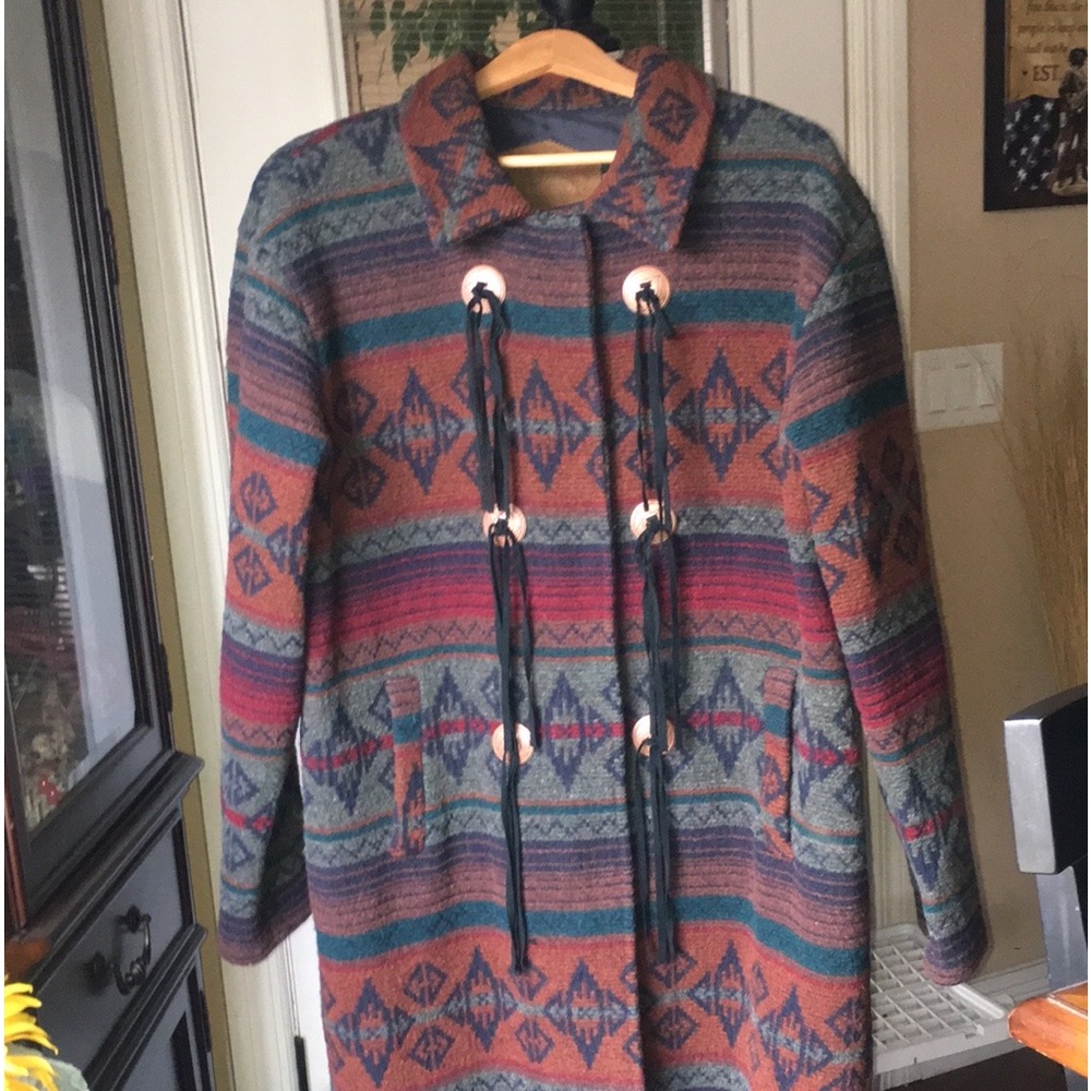 WOOLRICH XL Navaho Aztec Blanket Coat Snap Closure Down Front Double pockets - Picture 16 of 16